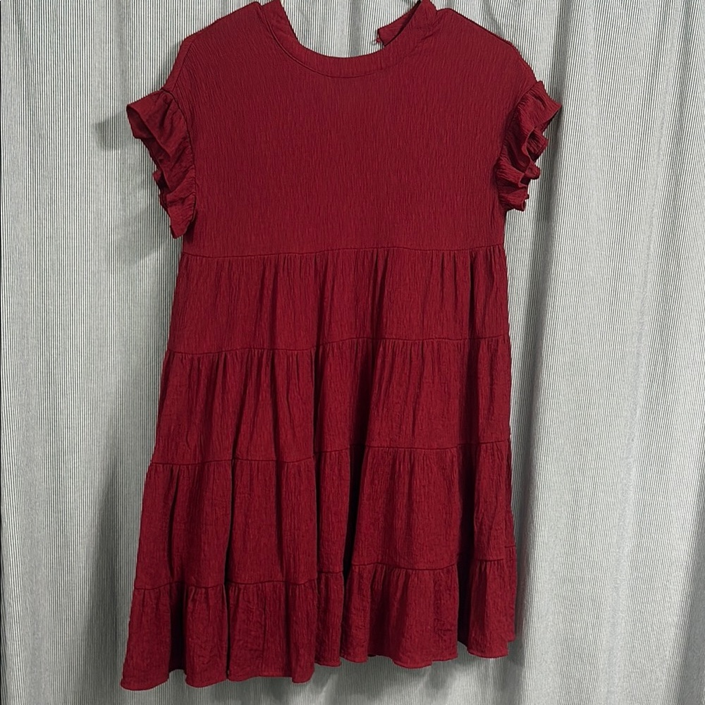 Women’s Red Ruffle Sleeve Babydoll Style Dress
